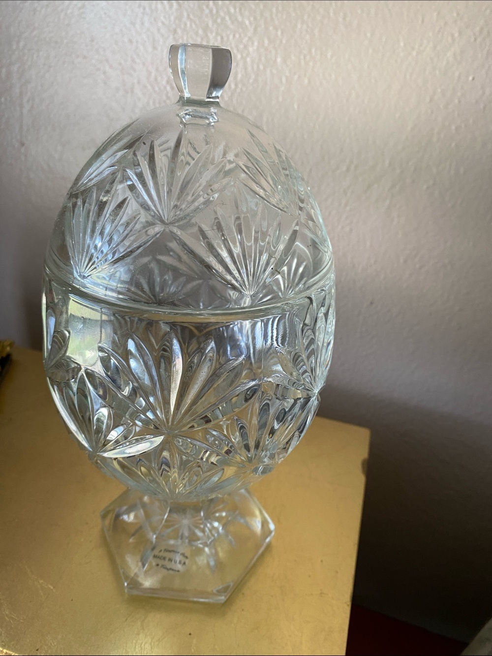 Pressed Glass Covered Candy Jar - Clear Crystal Look